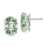 14kw Oval 4-Prong 14 x 10mm Checker-Cut Green Quartz Earrings